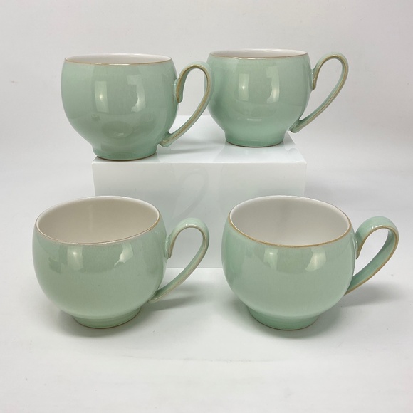 4 Denby Pure Green (retired) Stoneware Coffee Mugs - Picture 1 of 5